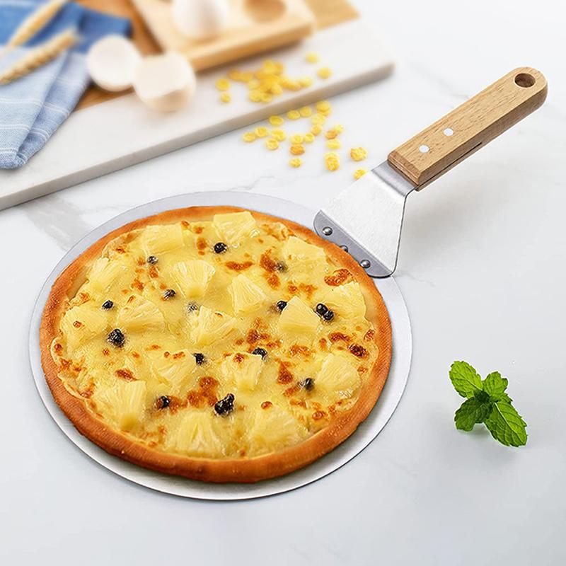1Pc Pizza Shovel Pastry Tools Accessories Pizza Peel Round Stainless Steel Non-Stick Pizza Paddle Spatula With Oak Wooden Handle