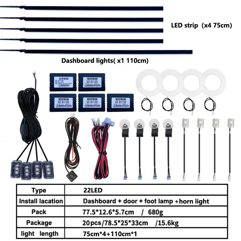 18in1 Car interior lights rgb Car Led interior car led strip lights for car ambient light door lighting Foot decorative lamp