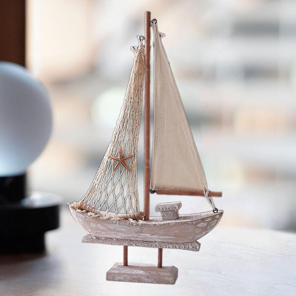 Wood Sail Boat Photo Props Nautical Theme Handmade Home Decor Mini Sailboat Model for Tables Vanity Office Desktop Countertop