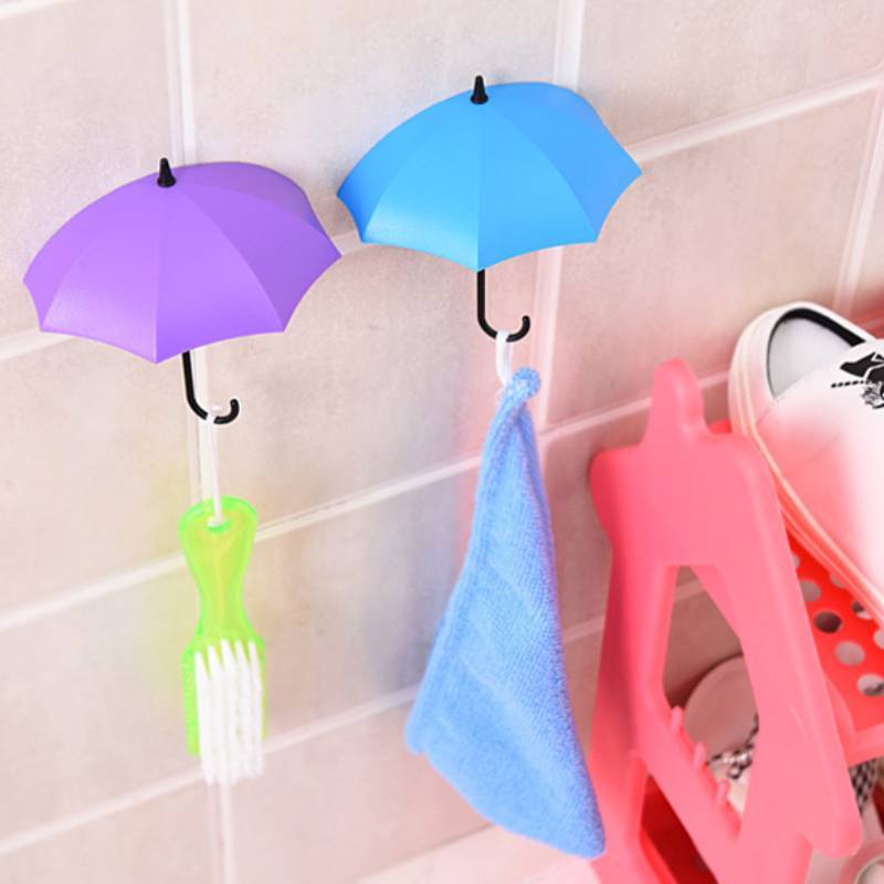 Plastic Creative Umbrella Hook Set With Strong Adhesive No Trace Wall Mount For Kitchen Bathroom Decor