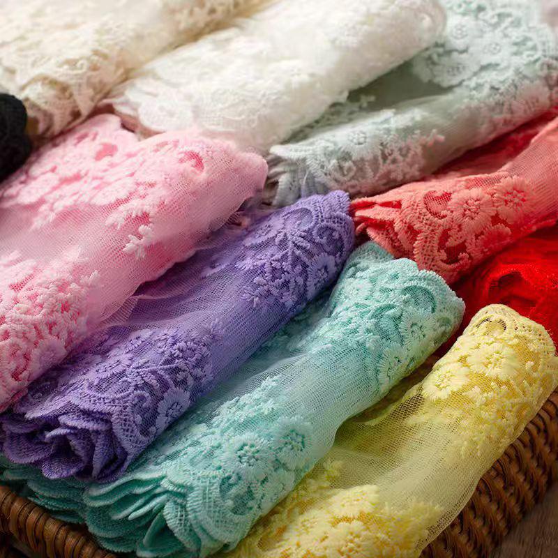 1 Yard Tissu de Dentelle de Coton Coloré Brodé de Fleurs Rideaux Robes Fournitures de Couture DIY