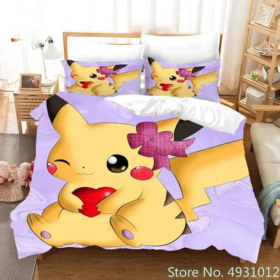 3D Anime Pikachu Bedding Set Duvet Cover Quilt Cover Pillowcase Double Queen King Size Baby Child Kids Bedroom Home Textile