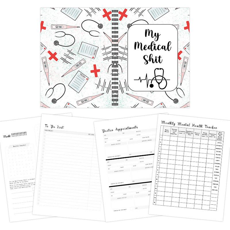 

Забавный медицинский планер Мой медицинский Ш*Т Спиральный блокнот с иллюстрациями стетоскопа и линии ЭКГ Идеально подходит для здоровья семьи белый