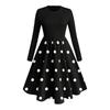 Plus Size Women's Hepburn Style Polka Dot A-line Dress with Round Neck and Long Sleeves