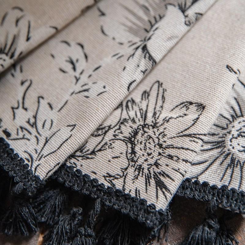 Cotton Linen American Floral Blackout Window Curtains with Tassel for Bedroom Kitchen Curtains Country Style Living Room Curtain