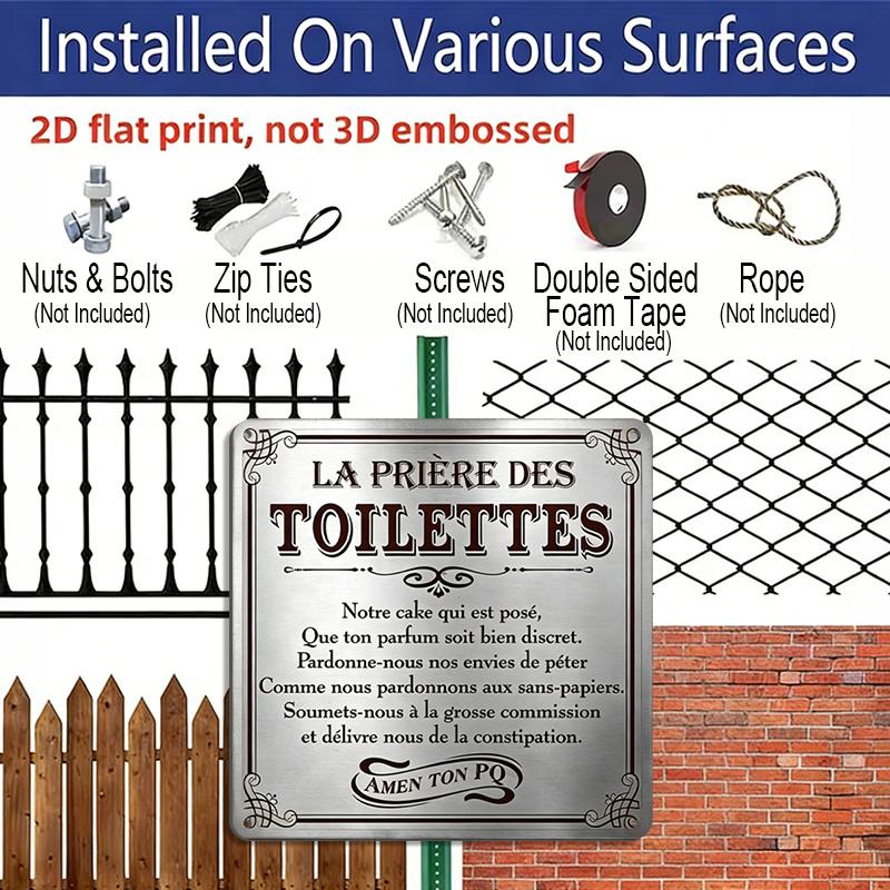 2D Flat 1pc Retro French Metal Sign- La Prayer Des Toilettes Mural, Decorative Prayer Sign Home, Bathroom, Cafe, Office, Bar- Frameless, Easy To