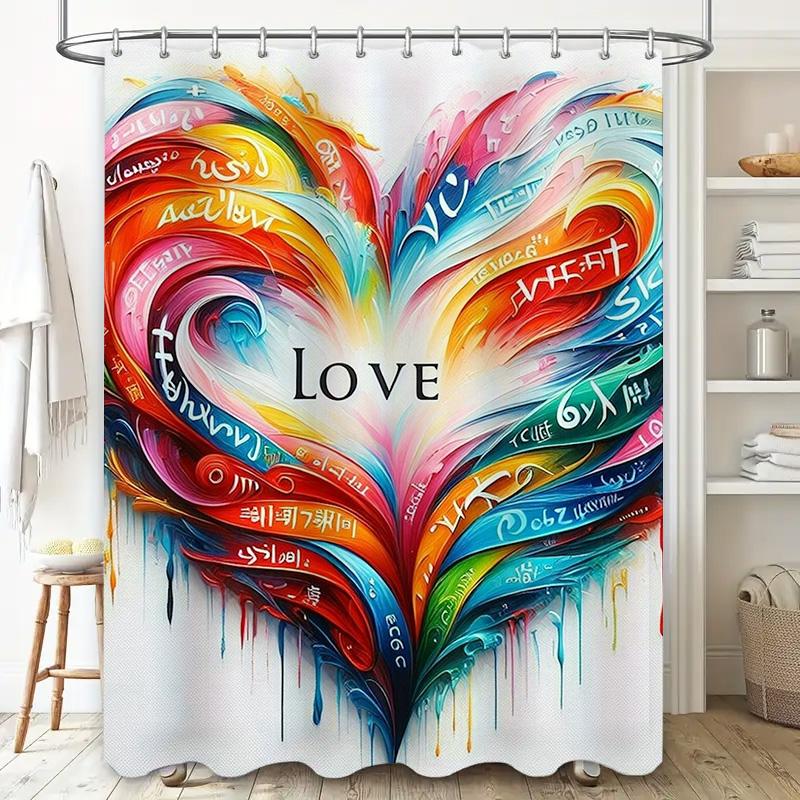 Colorful Love Heart Print Shower Curtain For Bathroom Decor