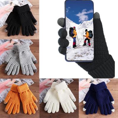 Fashion Winter Warm Mittens Full Finger Knitted Wool Touch Screen Women Gloves