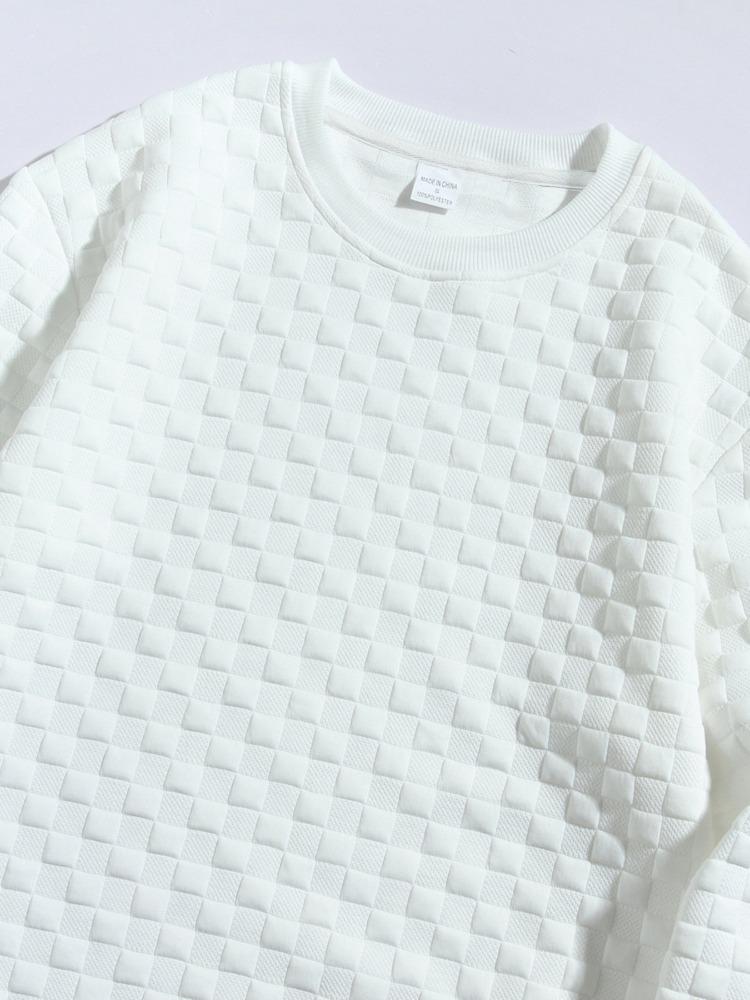 Autumn Winter Slim Round Collar Long Sleeve Square Checker Personality Wind Casual Bottom Shirt Men's Comfortable Fit Skin-friendly Breathable Tops