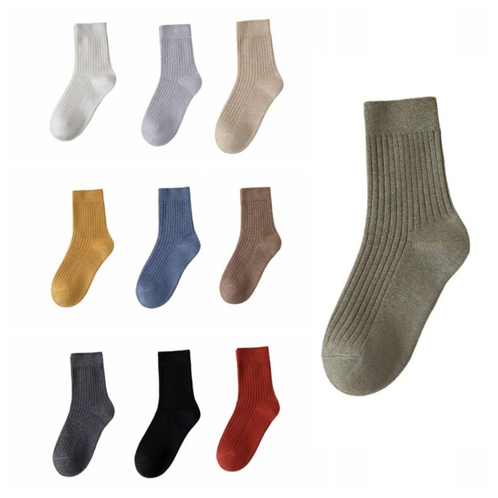 10Pairs Solid Color Women Mid-calf Socks Simple Autumn Tube Socks Simple Business Socks Men  Sports