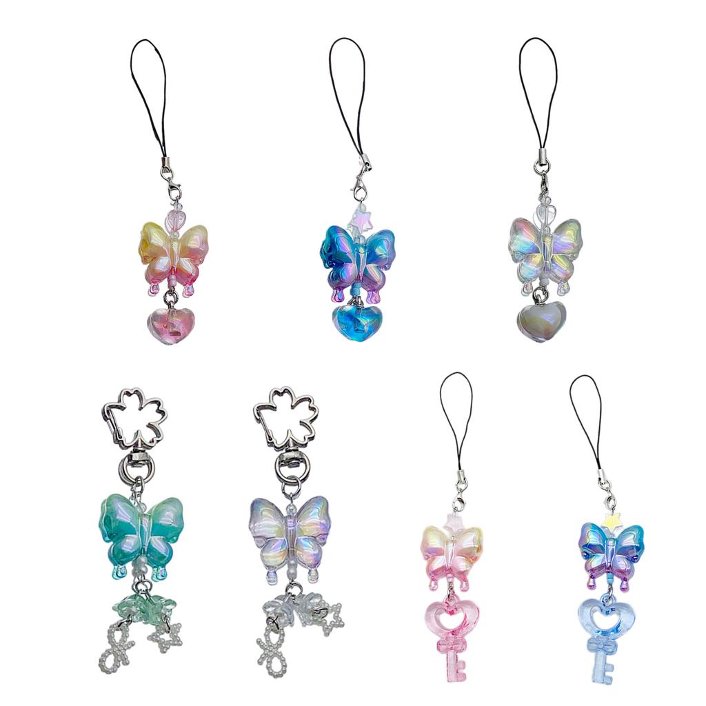 Gradient Butterfly Keychain Pendant Colorful Phone Pendant Cute Heart Charm Phone Chain Bag Accessory for Phone Bag Key