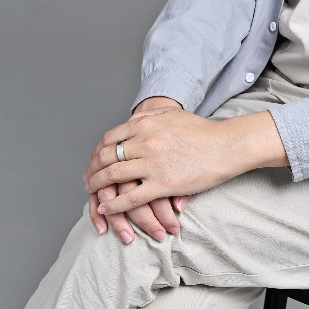 Simple Unisex Glossy Matte Mismatched Geometry Titanium Steel Ring for Men Women Wedding Jewellery Colorfast Couple Finger Ring