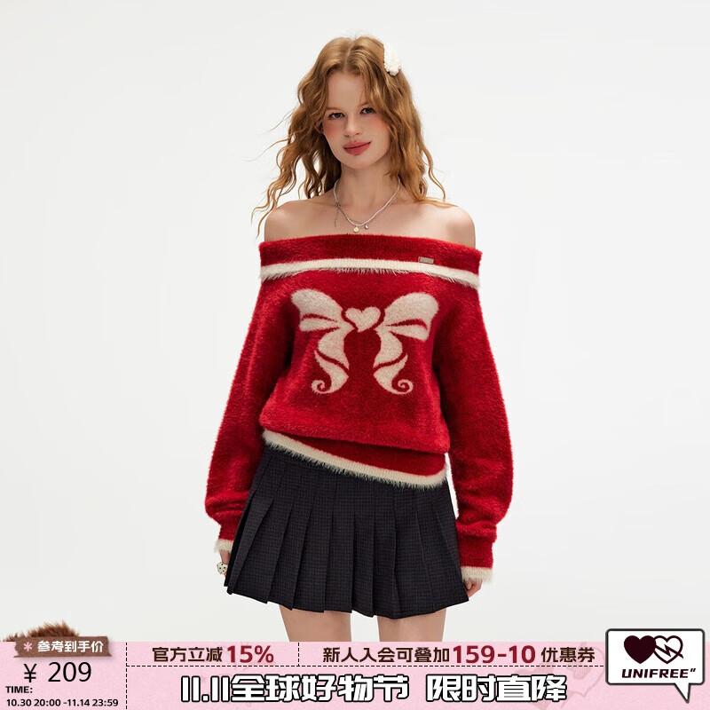 

UNIFREE Bowknot Print Knit Sweater M
