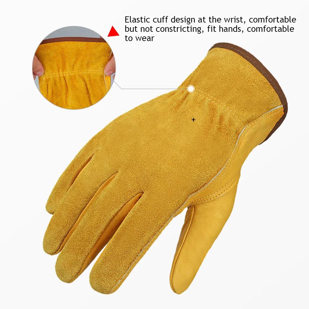 Mănuși de lucru din piele de vacă, mănuși de siguranță pentru sudură, protecție pentru grădină, sport, motocicletă, șofer, rezistente la uzură, bărbați