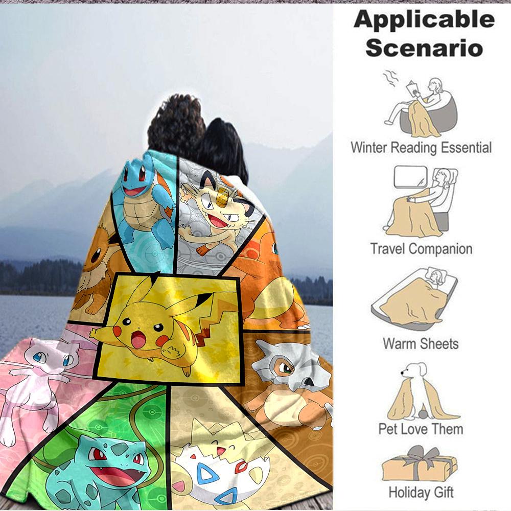 1pz Coperta in Flanella Morbida e Calda con Personaggi Pokemon, Coperta Multiuso per Divano, Poltrona, Ufficio, Letto, Campeggio, Viaggio