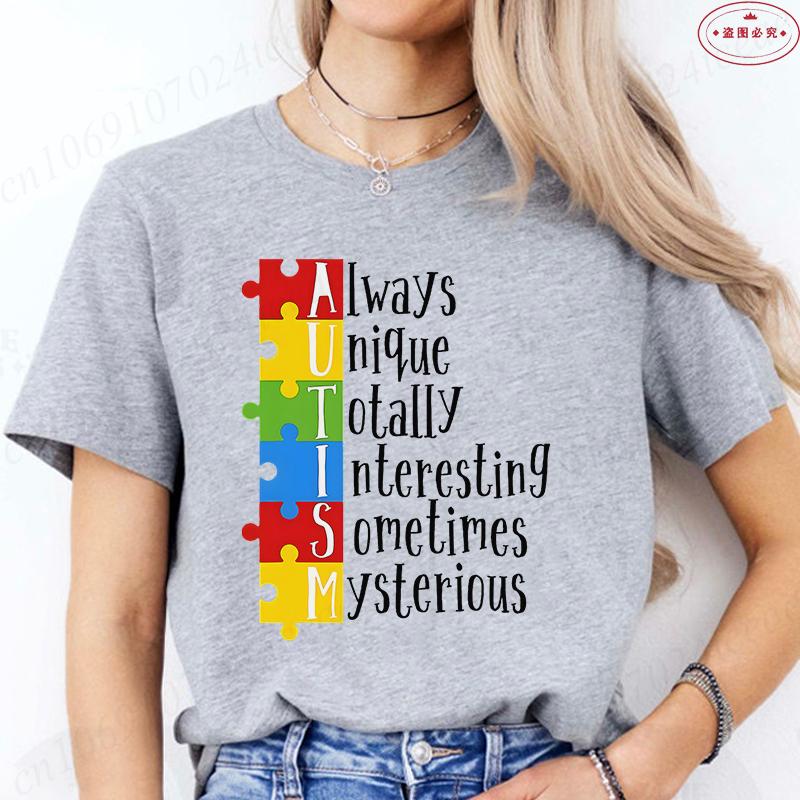 Autism Puzzle TShirt for Unisex Autism Awareness Month Summer Short Sleeve Tees Harajuku Streetwear Female Aesthetic Clothing