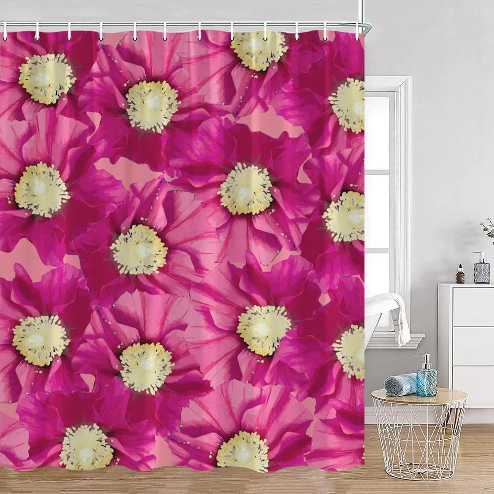 Pink Perfume Shower Curtain Cosmetic Lip Flower Panther Pattern Bathroom Decorations Shower Curtain