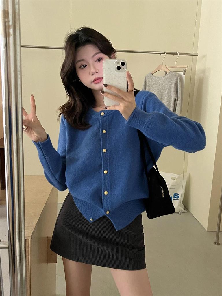 Korean Retro Autumn/Winter Cardigan Sweater with Gold Button Detail