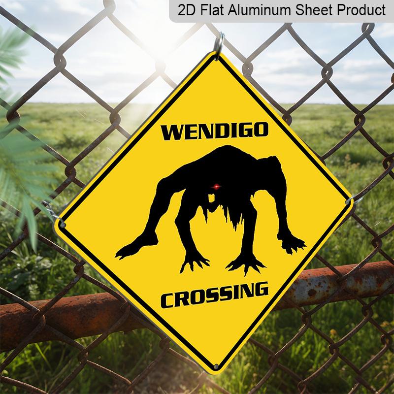 2D Flat 1pc, Wendigo Crossing Sign Wendigo Sign Animal Wall Decor for Home Farmouse Yard Road Quality Metal Sign, Warning Sign, Caution Sign, Diamond