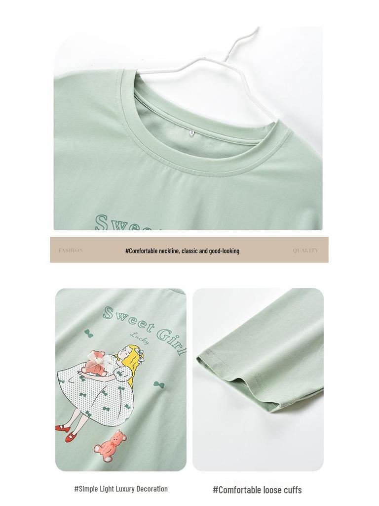 Damen Herbst Anime Pyjama Set: Langärmeliges Lycra-Baumwoll-Top und Hose