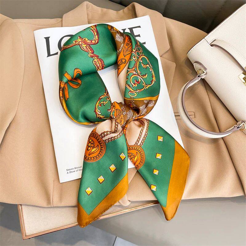 Luxury New Print Silk Scarf Women Versatile 70 Neckerchief Thin Retro Outdoor Scarf Bandana Square Scarf