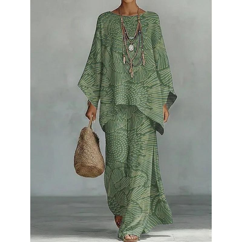 Y116 Summer Loose Bat Sleeve Top Wide Leg Pants Two-piece Women's Clothing European and American Fashion Suit