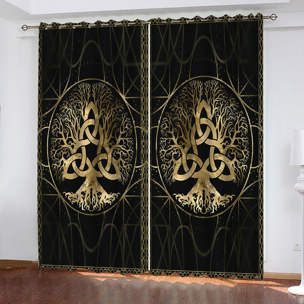 Children'S Room Curtains Gold Line Art 3D Design Luxury Girl Window Curtains For Living Room Bedroom Home Decor Fashion