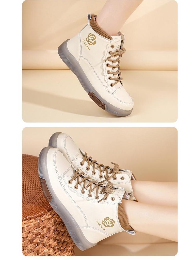 Botas de Cano Alto Femininas Plus Size em Couro Genuíno, Sola Macia, Estilo Martin Casual para Outono/Inverno 2025, Tamanho 41