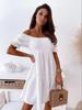 1927 Women's Off-Shoulder Ruched Short Sleeve Solid Dress
