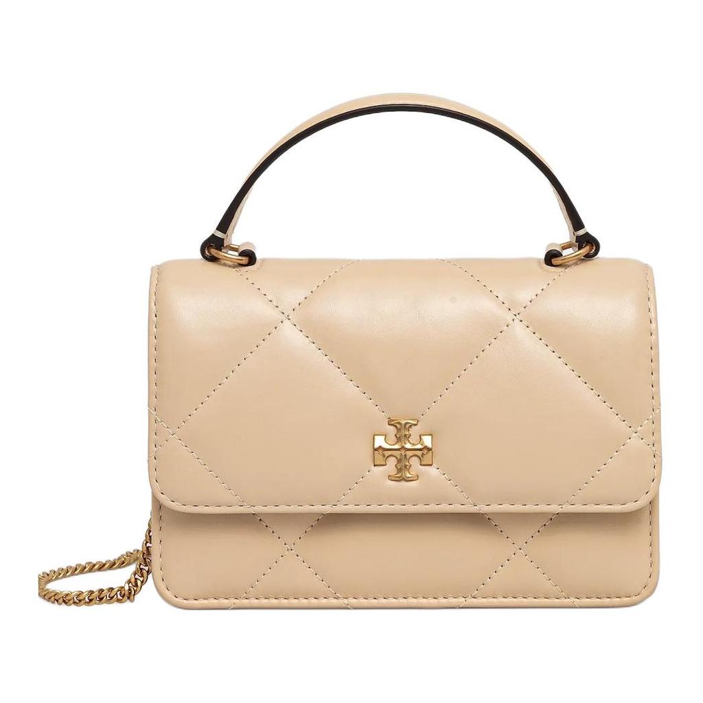 Tory Burch Kira Metal Hardware Chain Shoulder Strap Leather Mini Crossbody Bag Women Handbags Beige 158326-700