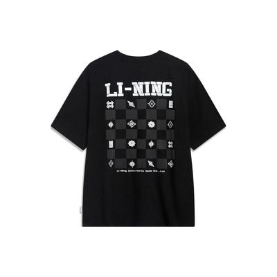 Li Ning Sports Lifestyle Serie Chinesische Kultur Rücken Buchstaben Muster Bedrucktes Kurzarm T-Shirt Herren Oberteile Schwarz AHST437-2