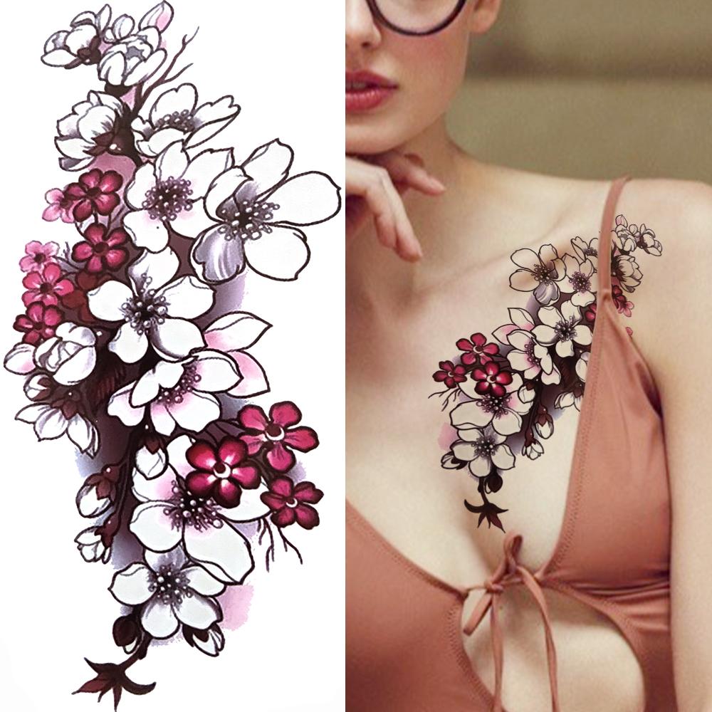 Tatuaggio temporaneo ad acquerello con albero della vita per donne, acchiappasogni, drago, foresta, peonia, adesivo per tatuaggio, finto pizzo, bussola, piuma.