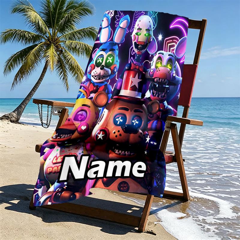 Custom Name Personalized Five Nights at Freddy's Print Beach Towel, for Trip Camping Beach Party Home Decor, Birthday Gift for Family & Friends