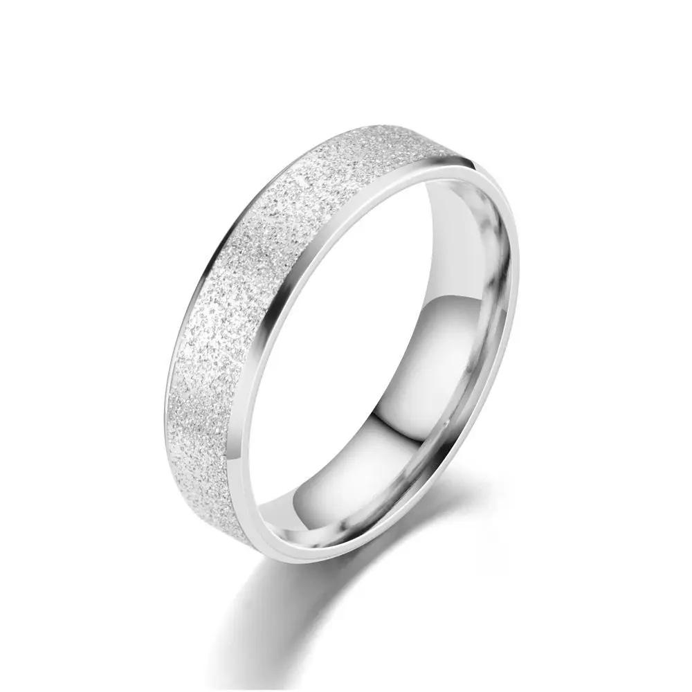 Hot Design 6MM Stainless Steel Frosted Ring Simple Personality Wedding Engagement Ring For Fashion Women Men Jewelry Gift