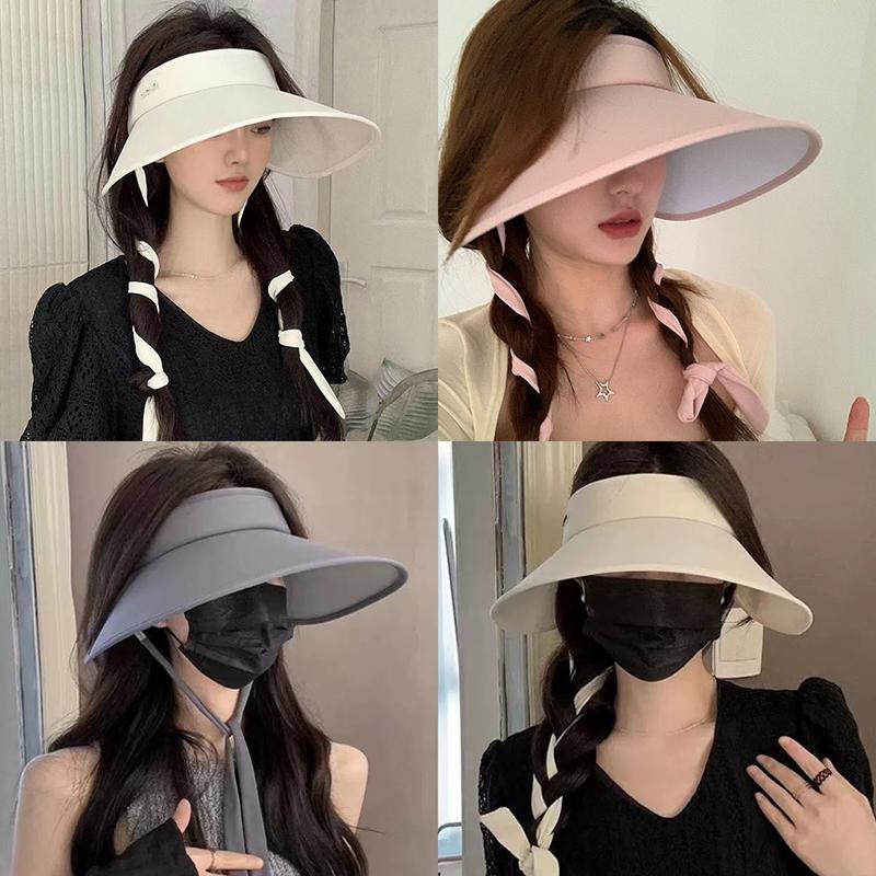 Summer Women Wide Brim Sun Hat With Long Ribbon Suncreen Ice Silk Outdoor Bicycling Beach Cap Visor Uv Protection Sunshade Hats