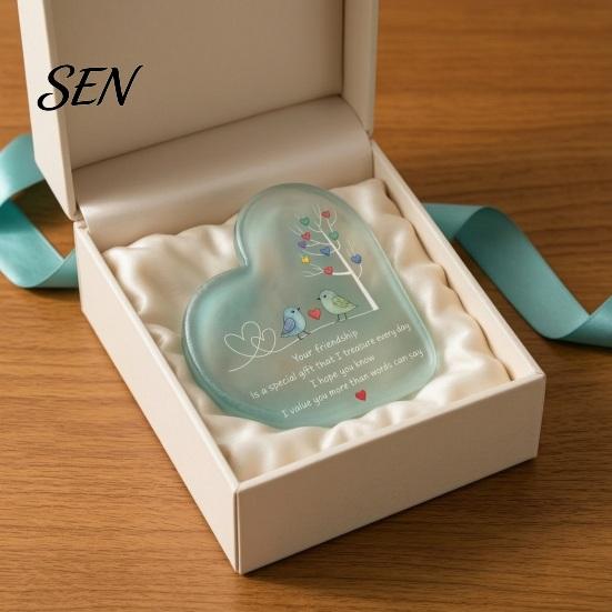 Appreciation Gifts for Long Distance Friend Heart Shape Acrylic Friendship Ornament with Engraved Verse & Bird Tree, Desktop Inspirational Desk Decor