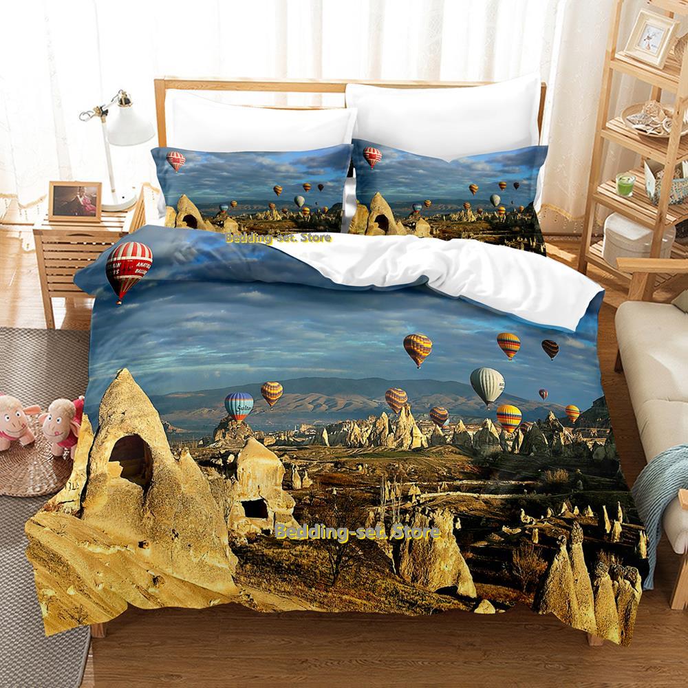 Comforter Air Balloon Bedding Set Single Twin Full Queen King Size Bed Set Adult Kid Bedroom Three-Piece Suits 3D Anime Bed Sheet