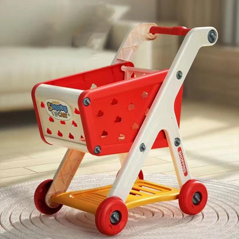 Miniature Doll Shopping Cart Push Trolley for Children's Imaginative Play Indoor and Outdoor Easy Assembly