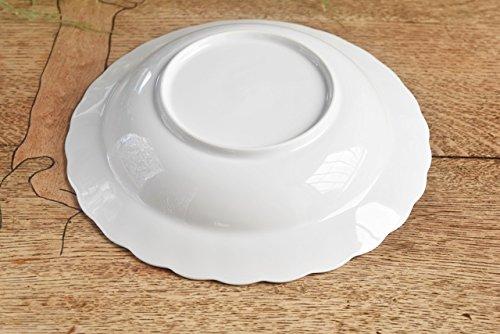 Set med 5 vita middagstallrikar, blomformade, splittringssäkra, förstärkt porslin, Tiara Pure White, volangprydda, 23 cm, för pasta, soppa och curry