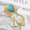 Luxury Turquoise Natural Stone Open Rings for Women 14K Gold Plated Stainless Steel Rings Wide Ring Female Jewelry Party Gifts