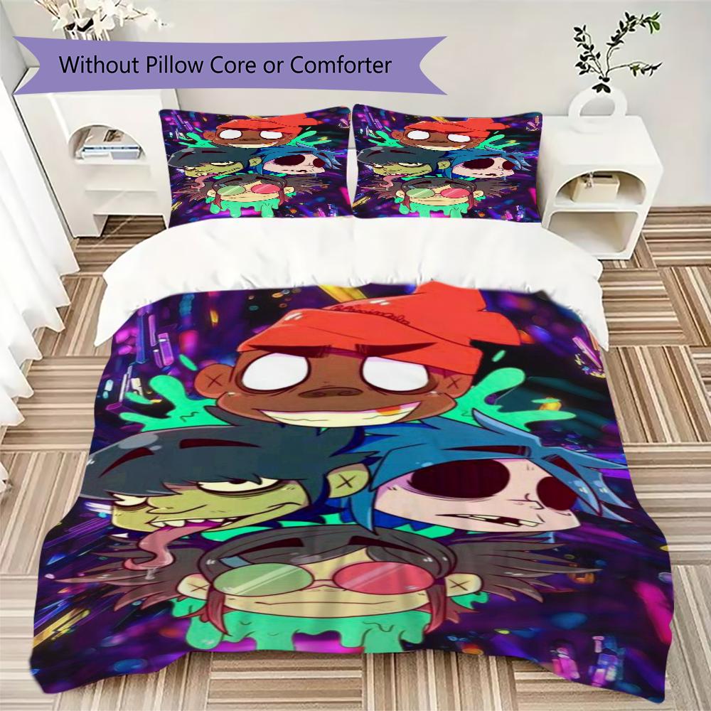 Gorillaz Pattern Bedding uilt Set uilt Cover Pillowcase Home Decoration Birthday Gift (1 * duvet cover + 2 * pillowcase without core)