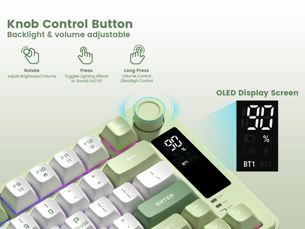 Xiaomi Womier DK75 Wireless Membrane Keyboard 3 Mode Bluetooth Multi-Function Knob Display Screen RGB Backlit Keyboard E-sports Gamer