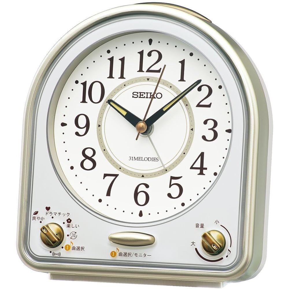 Seiko Clock Alarm Clock, Table Clock, Analog, 31 Melodies, Alarm, Light Gold Pearl with White Pea...
