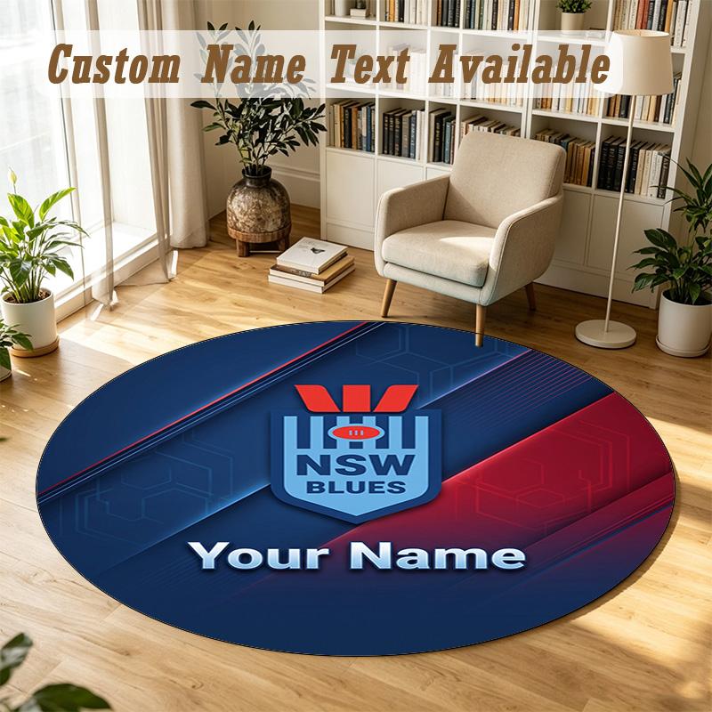 Round Rug Custom NameNSW Blues Logo Pattern Non Slip Carpet Home Floor Decor