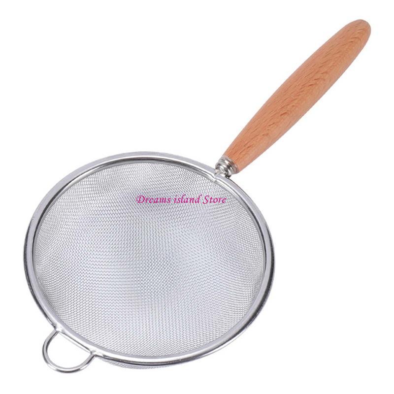 Stainless Steel Colander with Wooden Handle Hanging Ear Sieve Sifter Strainer HX6C