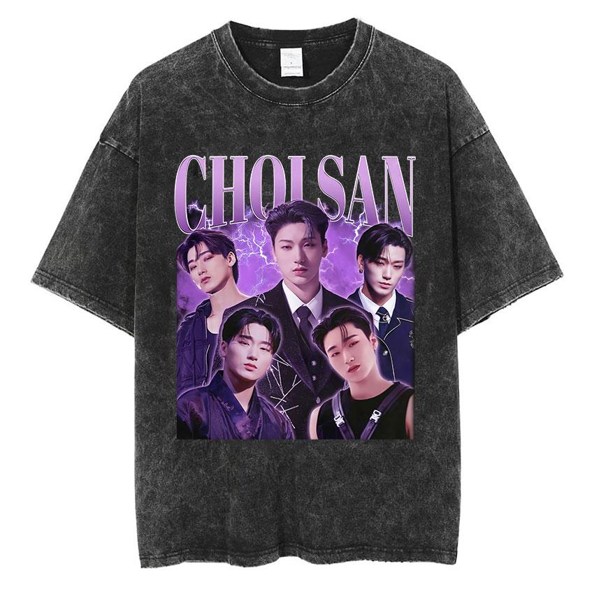 Vintage Washed Ateez Yunho Kpop Band Album 2026 TShirt Mens Women Hip Hop Loose Korean Fashion Short Sleeve T Shirt Streetwear