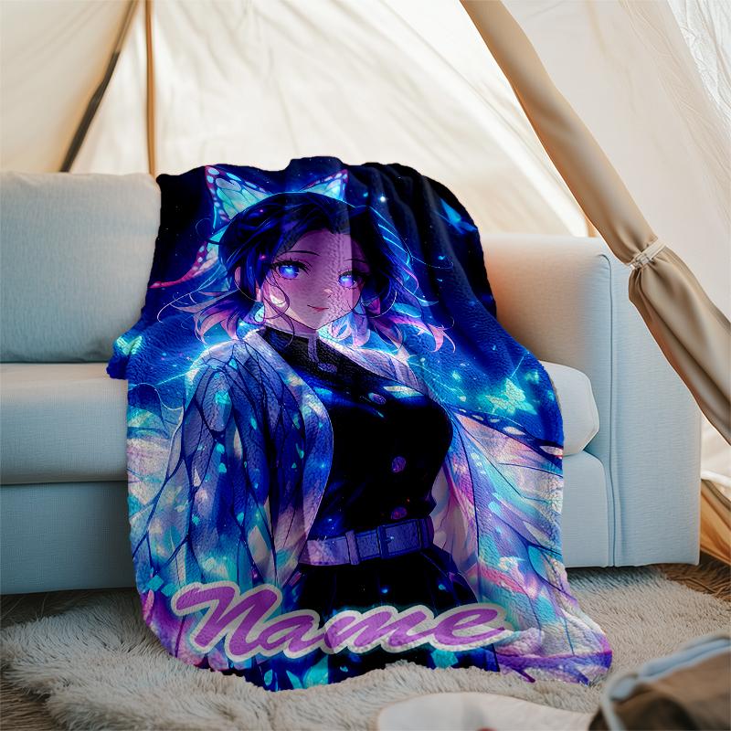 Personalized Custom Name Blanket - Demon Slayer Shinobu Kocho Print Design,Blanket for Sofa,Bed,Travel,Camping - Soft and Warm, Great Gift
