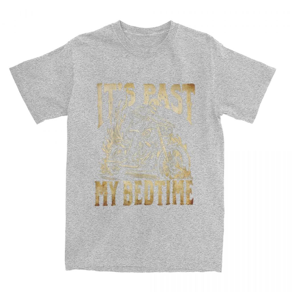 Funny Skeleton Motorcycle Its Past My Bedtime Meme Halloween T Shirt Y2K Cotton Cool Tee Shirt For Men's Short-Sleeve Tees