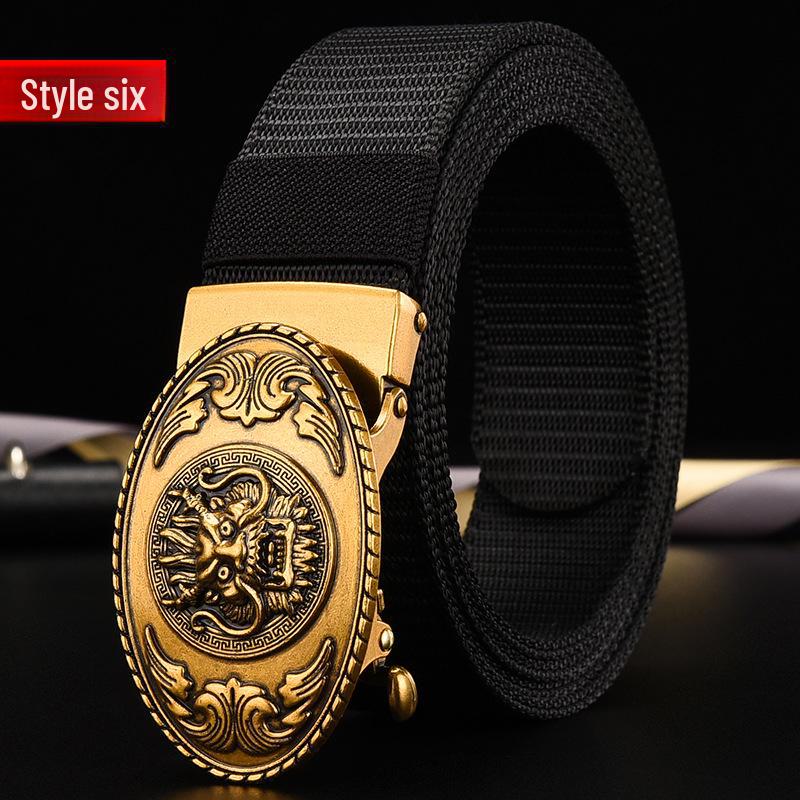 Men's Nylon Canvas Belt with Toothless Automatic Buckle - Retro Style, Plus Size.