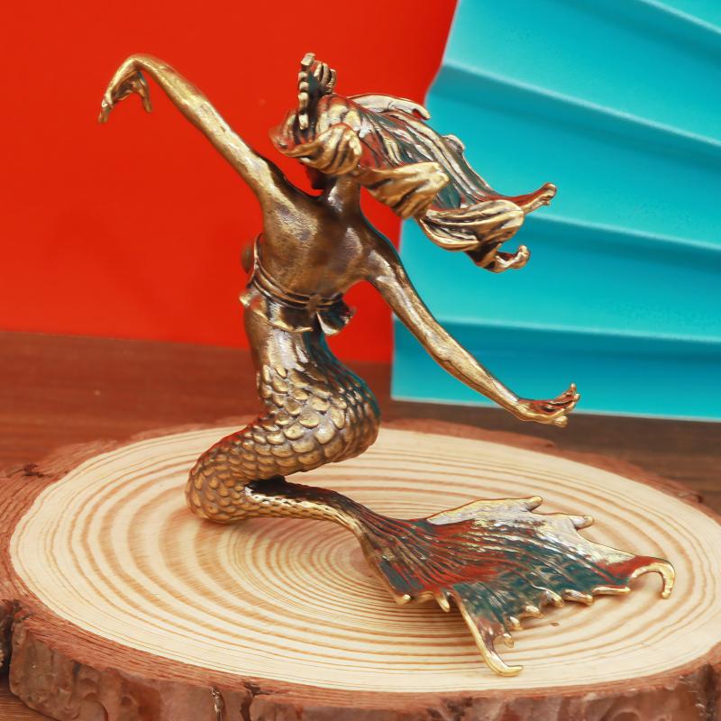 Mosazná mořská panna Malá soška Retro Krása Postavy Miniatury Figurky Stolní Dekorace Řemesla Domácí Dekor
